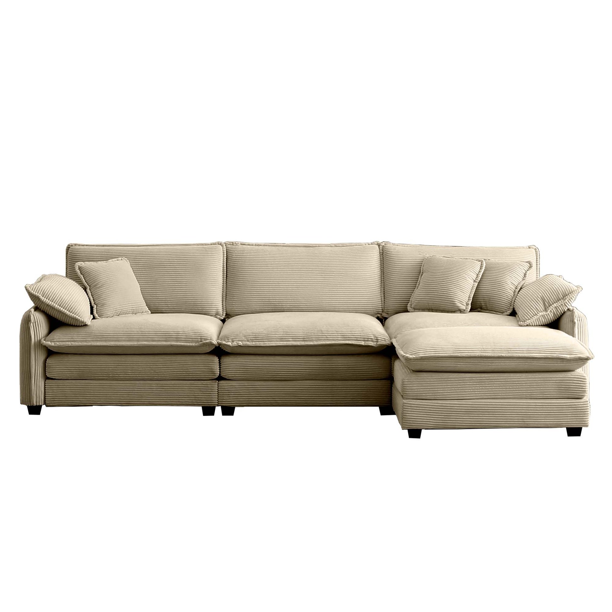 Oversize 3 Seater Sofa With One Footrest, L Shaped Sectional Sofa With Ottoman For Living Rooms,Tan Corduroy Sofa Tan Corduroy 3 Seat