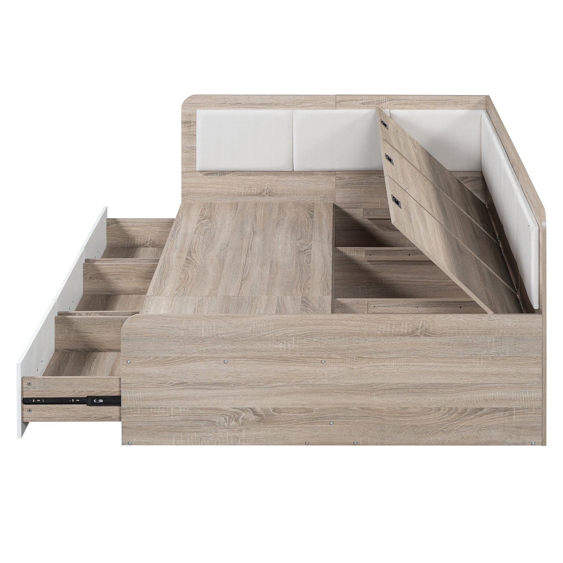 Full Size Daybed With Three Drawers And Three Storage Compartments, Nature Beige Full Beige Natural Mdf