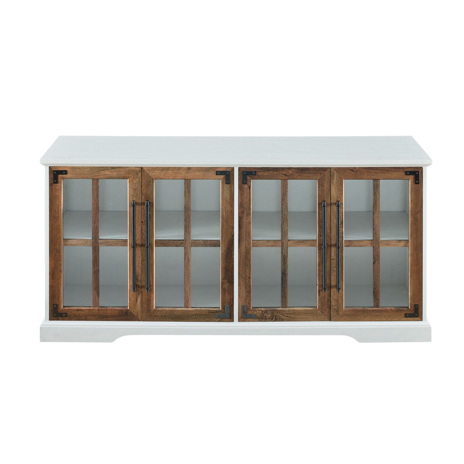 Modern Farmhouse Two Tone Windowpane Glass Door Tv Stand For Tvs Up To 65" Brushed White Rustic Oak Oak Mdf
