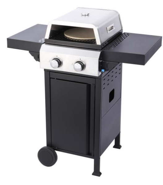 2 Burner Propane Gas Bbq Grill, Pizza Box, 24600Btu Output With Wire Enamel Cooking Grids For Outdoor Barbecue, Foldable Side Table, Hanging Basket, Stainless Steel Black And Silver Garden & Outdoor