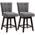 Homcom Counter Height Bar Stools Set Of 2, Fabric Tufted Swivel Barstools 26.5 Inch Seat Height With Rubber Wood Legs And Footrest For Dining Room, Kitchen, Pub, Grey Dark Grey Rubber Wood