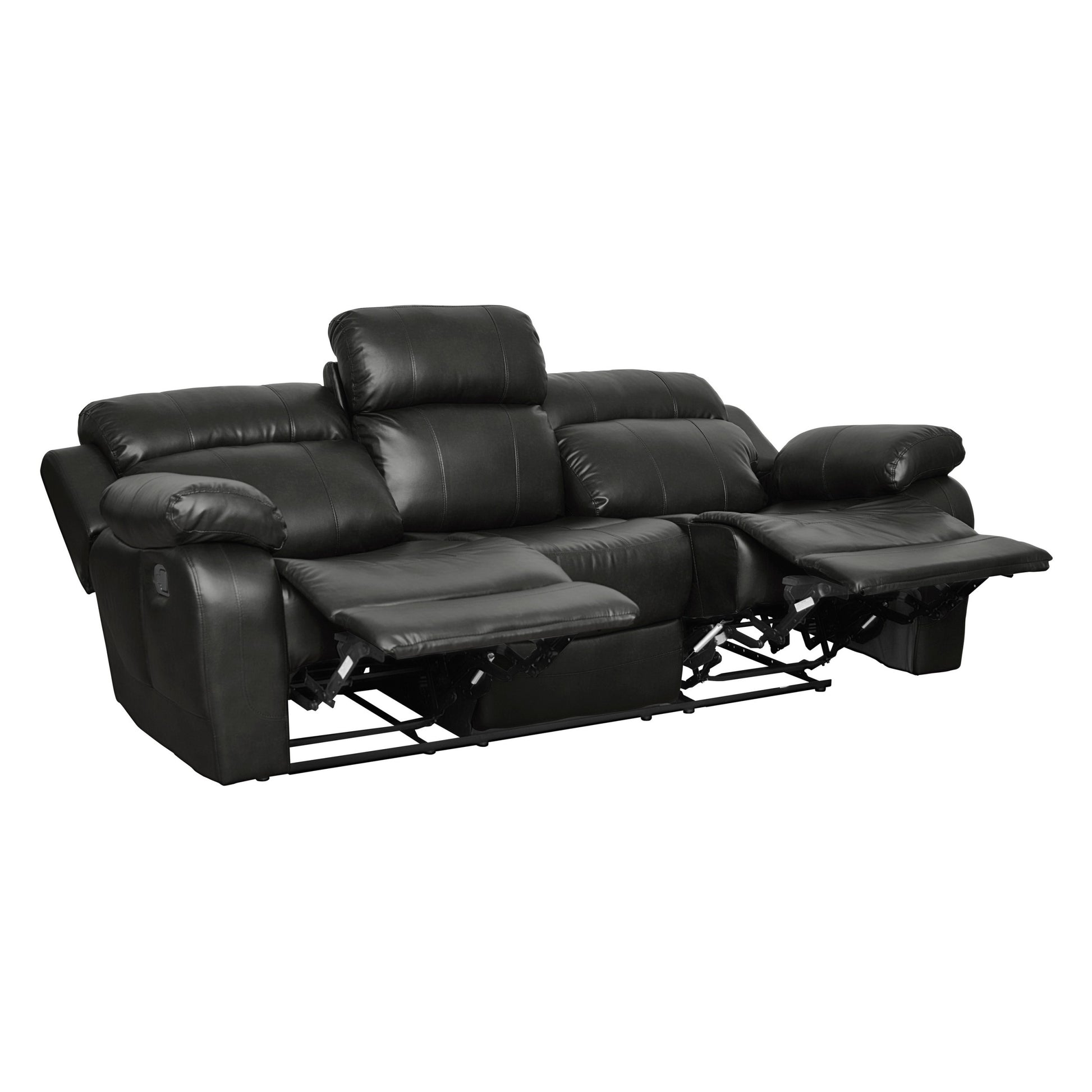 Leather Reclining Sofa With Center Drop Down Cup Holder, Black Black Leather