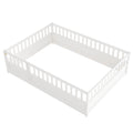 Full Size Floor Bed, Integral Construction With Super High Security Barrier, Door, Children'S Floor Bed Frame, Montessori Wooden Children'S Floor Bed, White Box Spring Required Full White Wood Brown
