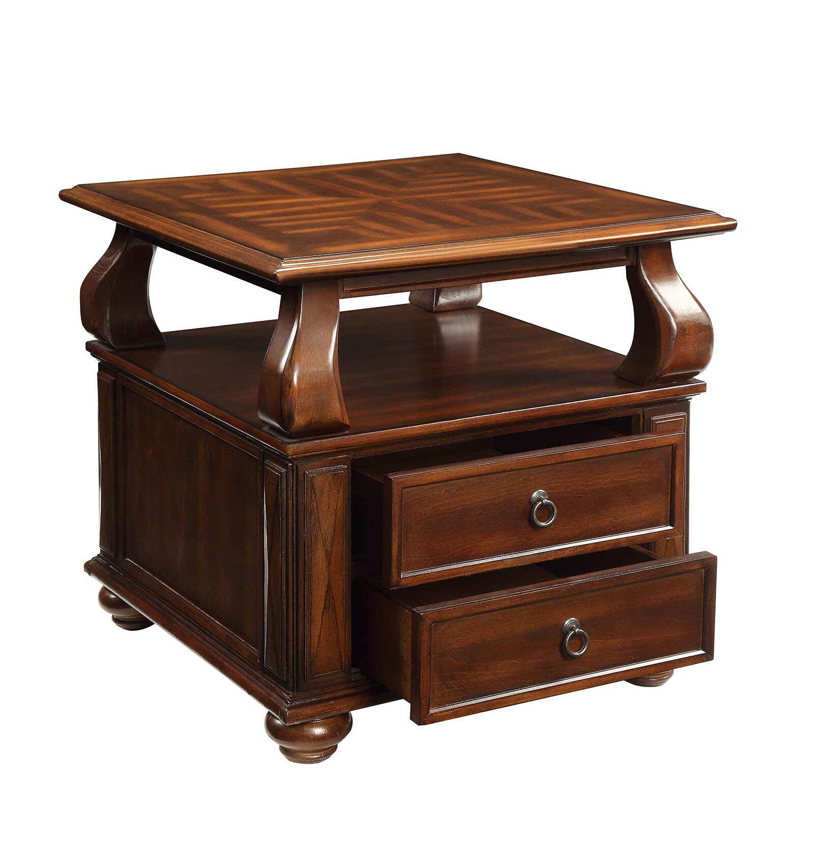 Walnut 2 Drawer End Table Walnut Primary Living Space Transitional Drawers Rectangular Particle Board Mdf
