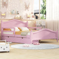 Full Size Wood Platform Bed With Guardrails On Both Sides And Two Storage Drawers ,Pink Full Pink Wood