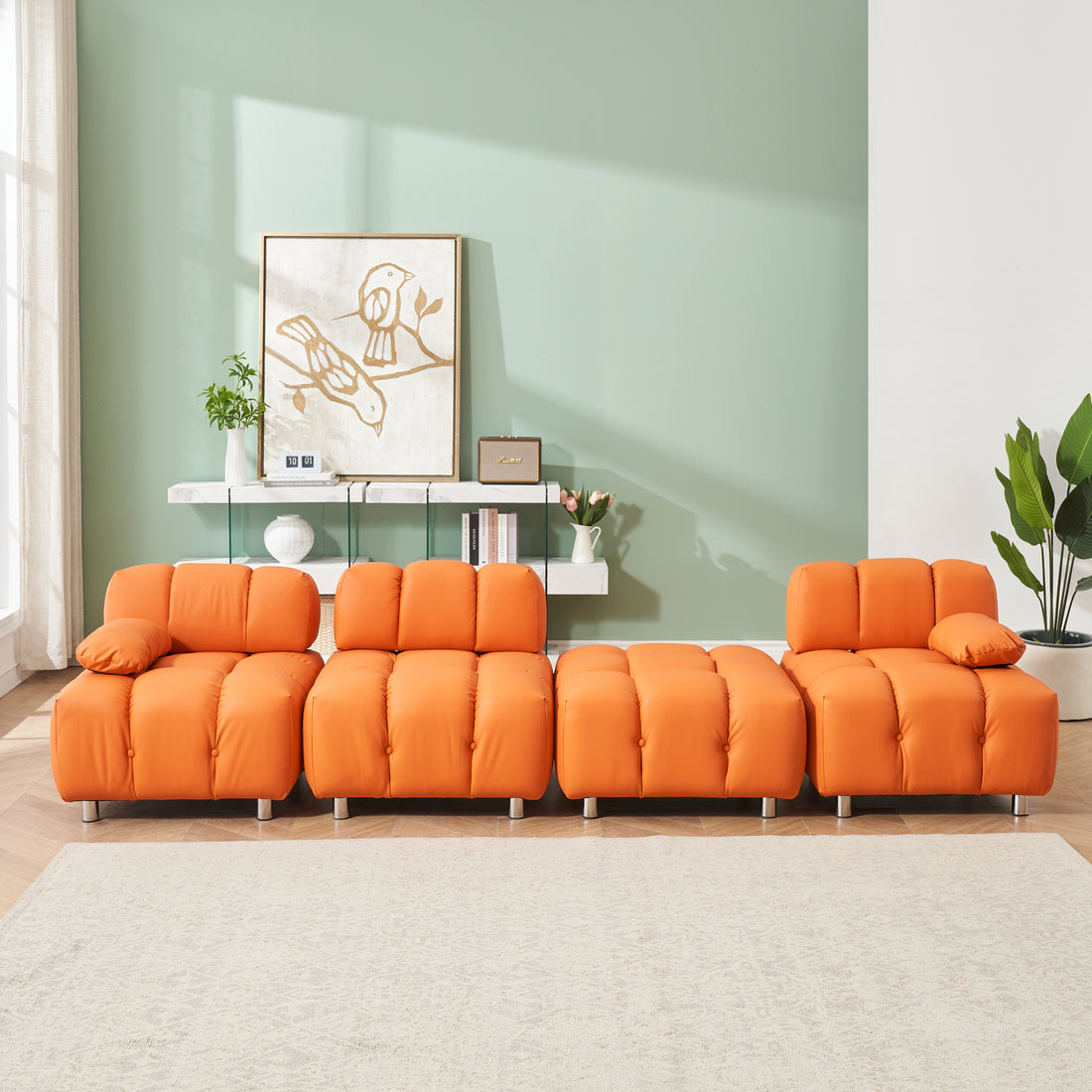 A 90.60 Inch Technology Cloth Orange Sofa, Waterproof, Stain And Cat Scratch Resistant, Can Comfortably Sit In The Apartment Bedroom Without Taking Up Space. Orange Polyester Blend 4 Seat