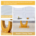 Table And Chair Set, Modern Minimalism And Luxurious White Rectangular Pattern Dining Table. Soft And Comfortable Dining Chairs For Dining Rooms, Living Rooms, Terraces And Kitchens. White Seats 8 Mdf Glass