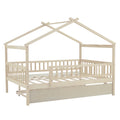 Full Size Wooden House Bed With Twin Size Trundle, Natural Full Natural Solid Wood Mdf