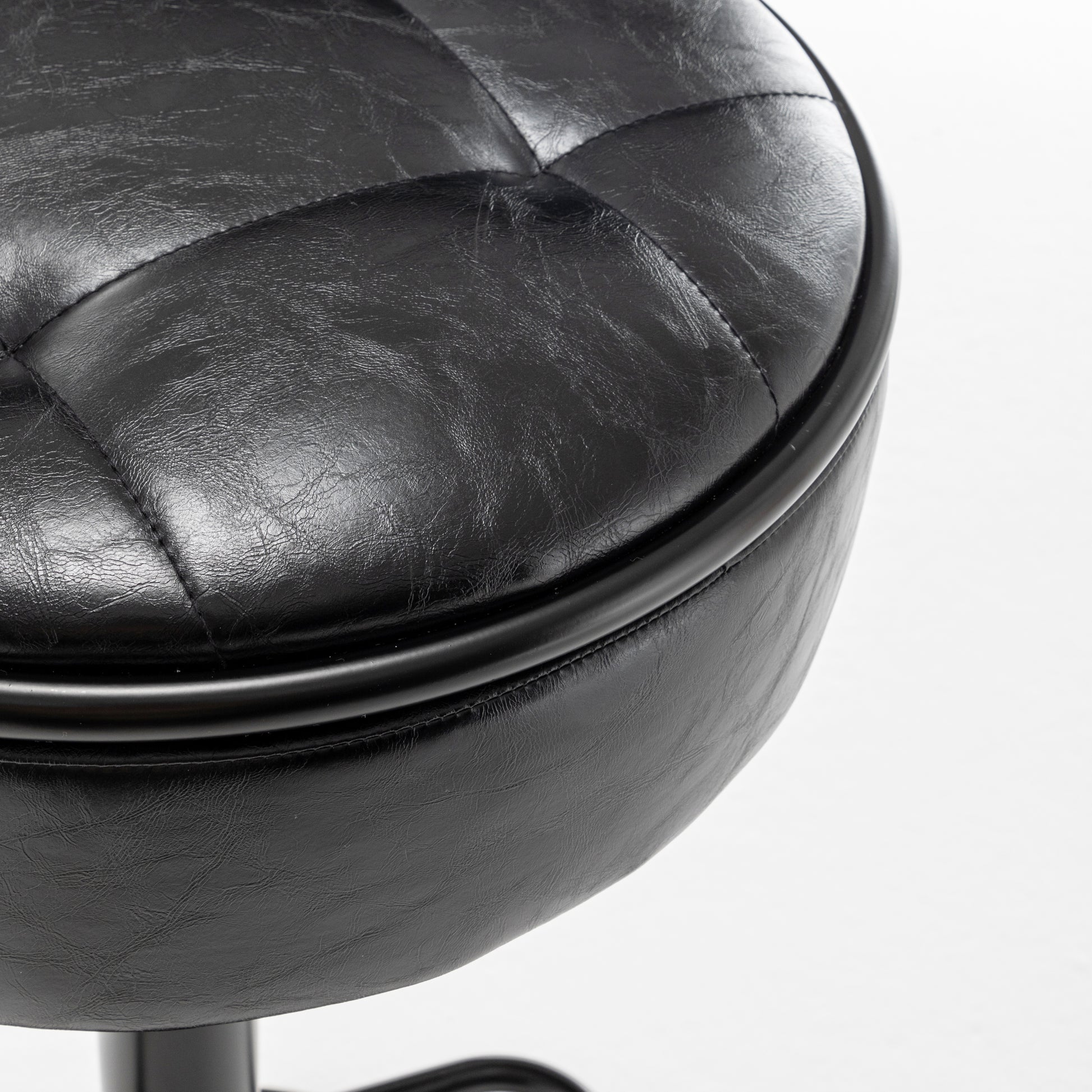 Round Storage Bar Stool Set Of 2, Black Faux Leather Height Adjustable Barstool, 360 Counter Height Swivel Stool, Armless Bar Chair With Metal Frame For Kitchen Counter Dining Living Room Black Set Of 2 Foam Pu Leather