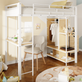 Twin Size Metal Loft Bed With Built In Wardrobe, Desk And Shelves, White Box Spring Not Required Twin White Metal Mdf Metal