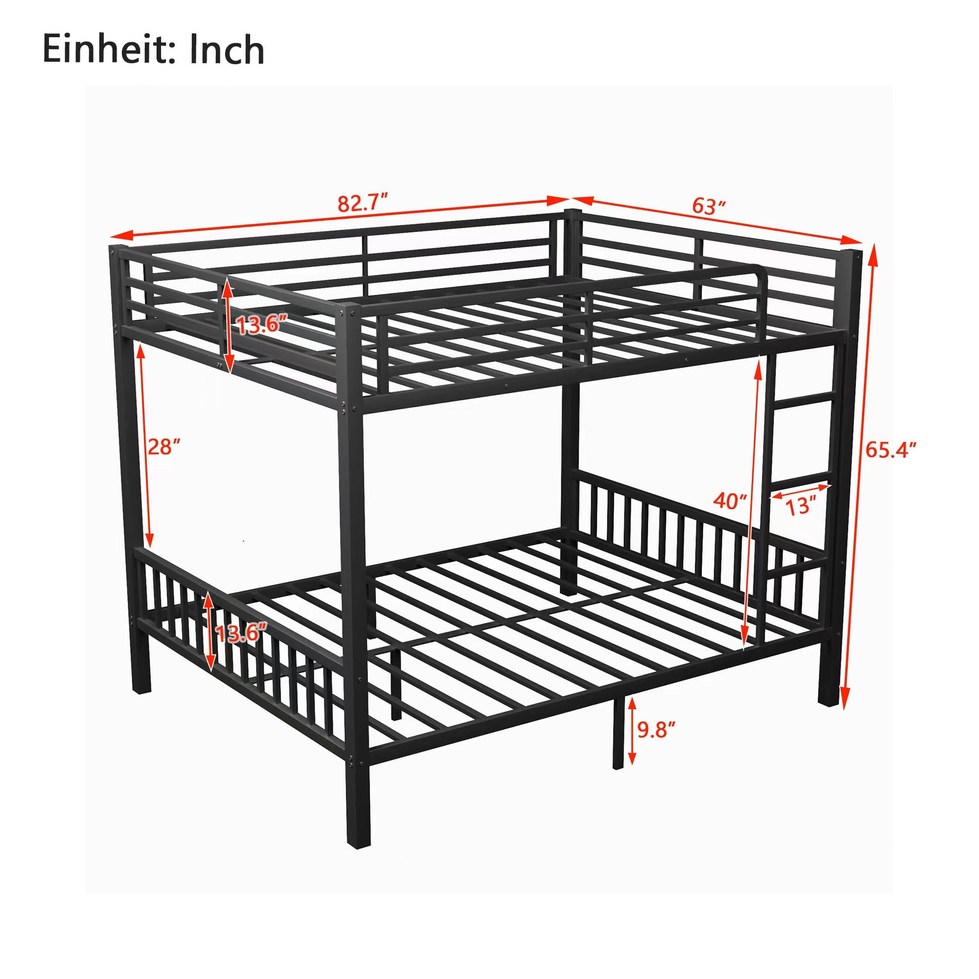 Queen Over Queen Metal Bunk Bed With Ladder And Slats Support For Adults Teens, Black Box Spring Not Required Queen Black Metal Bunk Metal