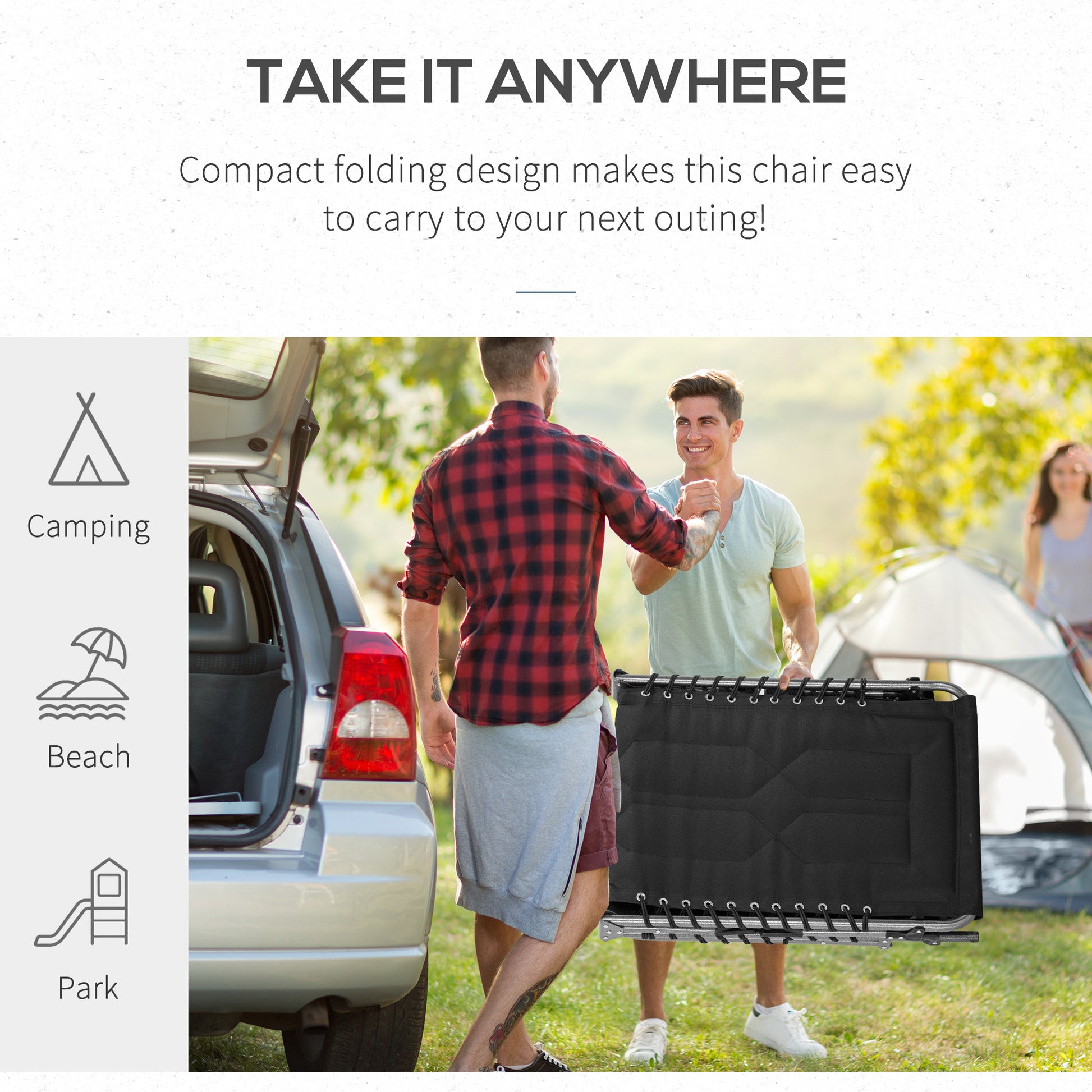 Outsunny Padded Folding Chaise Lounge Chair, Outdoor 6 Level Reclining Camping Tanning Chair With Headrest For Beach, Yard, Patio, Pool, Black Black Steel