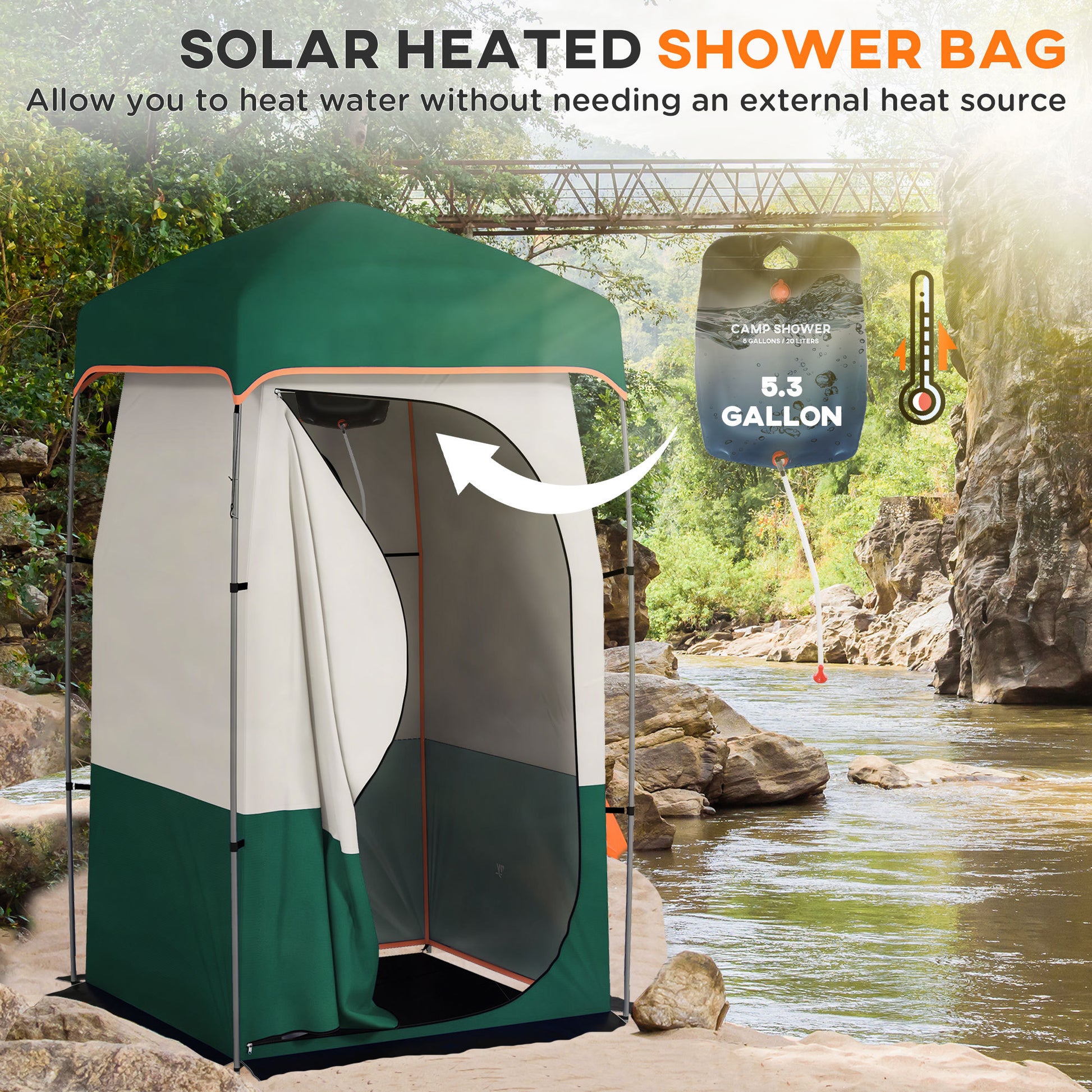 Outsunny Portable Shower Tent, Privacy Shelter, Camping Dressing Changing Tent Room With Solar Shower Bag, Floor And Carrying Bag, Green Green Oxford Fabric