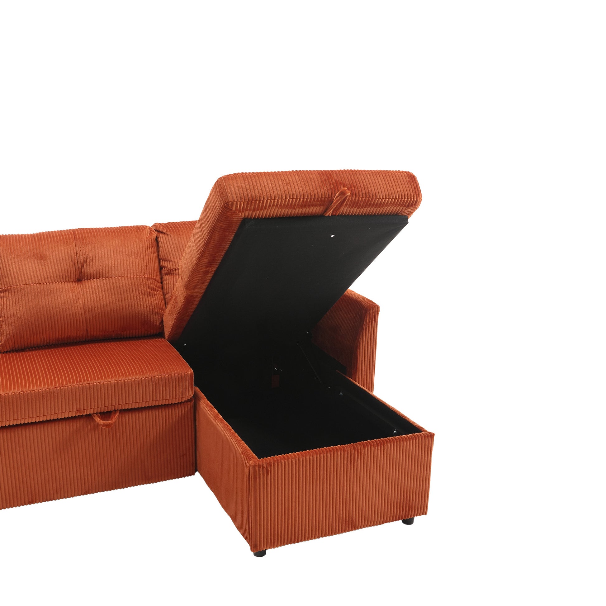 United We Win Furniture, Modular L Shaped Sofa, Modular Long Sofa With Reversible Chaise Lounge, Sofa Bed, Sleeper Sofa, Modular Sofa Combination With Storage Seats. Orange Velvet 3 Seat