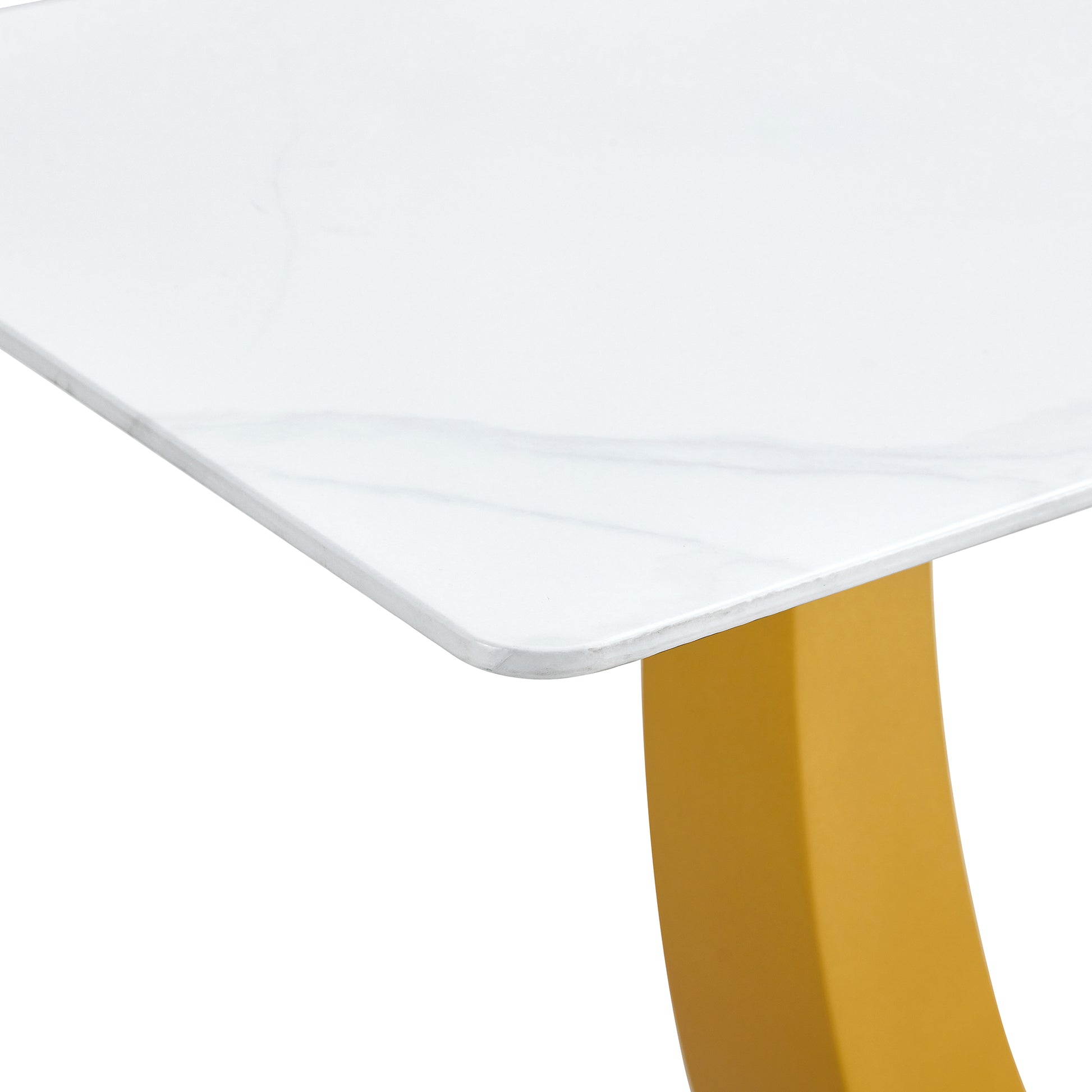 Modern And Simple Rectangular Glass Dining Table In White With A Pattern, 0.39 "White Top And Gold Legs, Suitable For Entrance And Living Room. White Glass