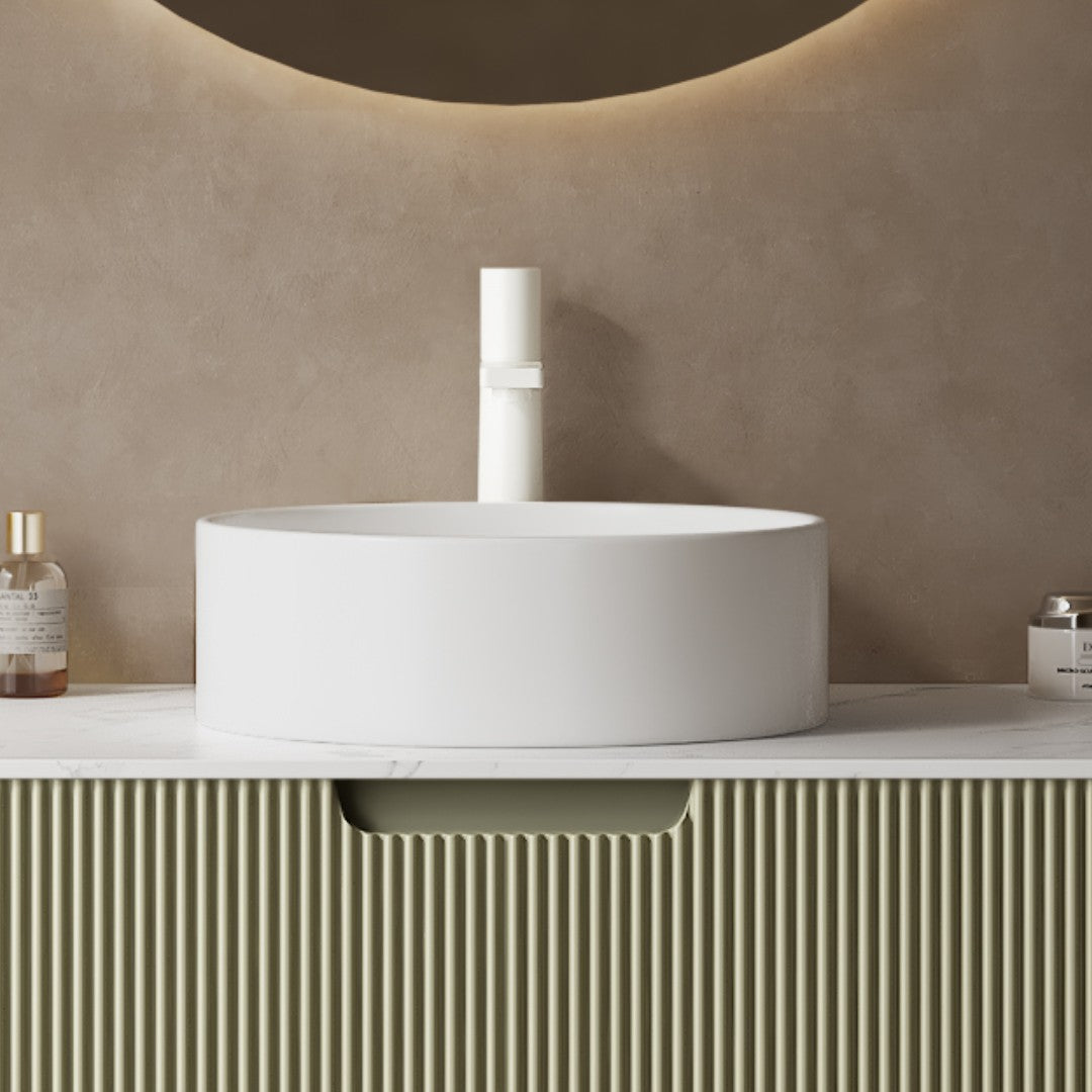 14'' Bathroom Round Ceramic Sink Without Faucet, White White Bathroom Modern Ceramic Ceramic
