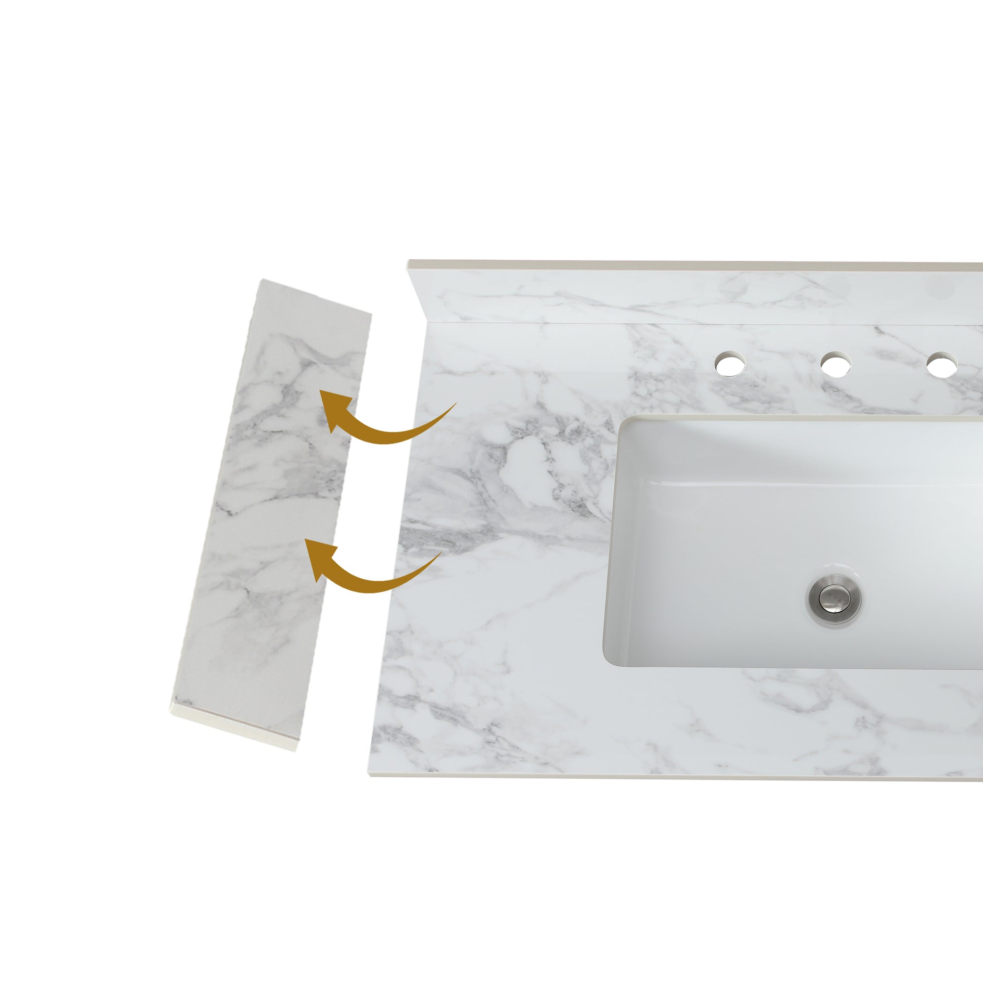 22" X 4" Bathroom Sink Side Splash, Size For Bathroom Vanity Sink Top, Engineered Marble Stone Side Splash, Bianco Carrara Wenato Color White Bathroom American Design Sintered Stone