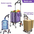 Grocery Laundry Utility Foldable Shopping Cart Trolley, Aluminum Alloy 8 Wheel Stair Climbing, Load Capacity 35L Silver Aluminium Alloy