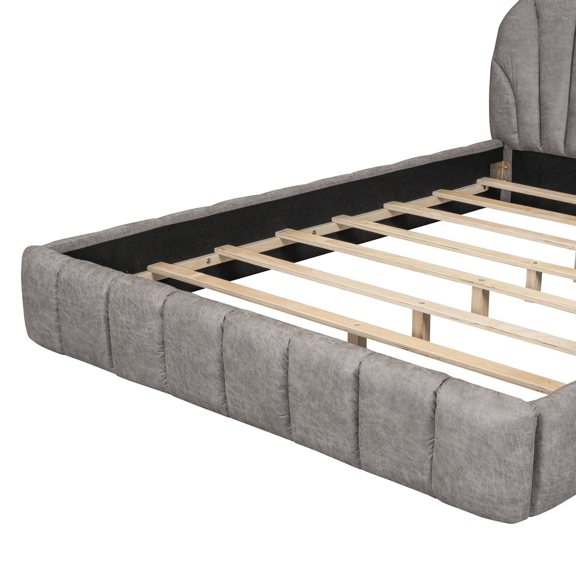 Queen Size Upholstered Platform Bed With Thick Fabric, Polyester, Gray Queen Gray Polyester