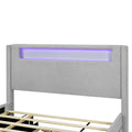 Queen Size Upholstered Platform Bed With Led Frame, With Twin Xl Size Trundle And 2 Drawers, Teddy Fleece, Gray Gray Fleece