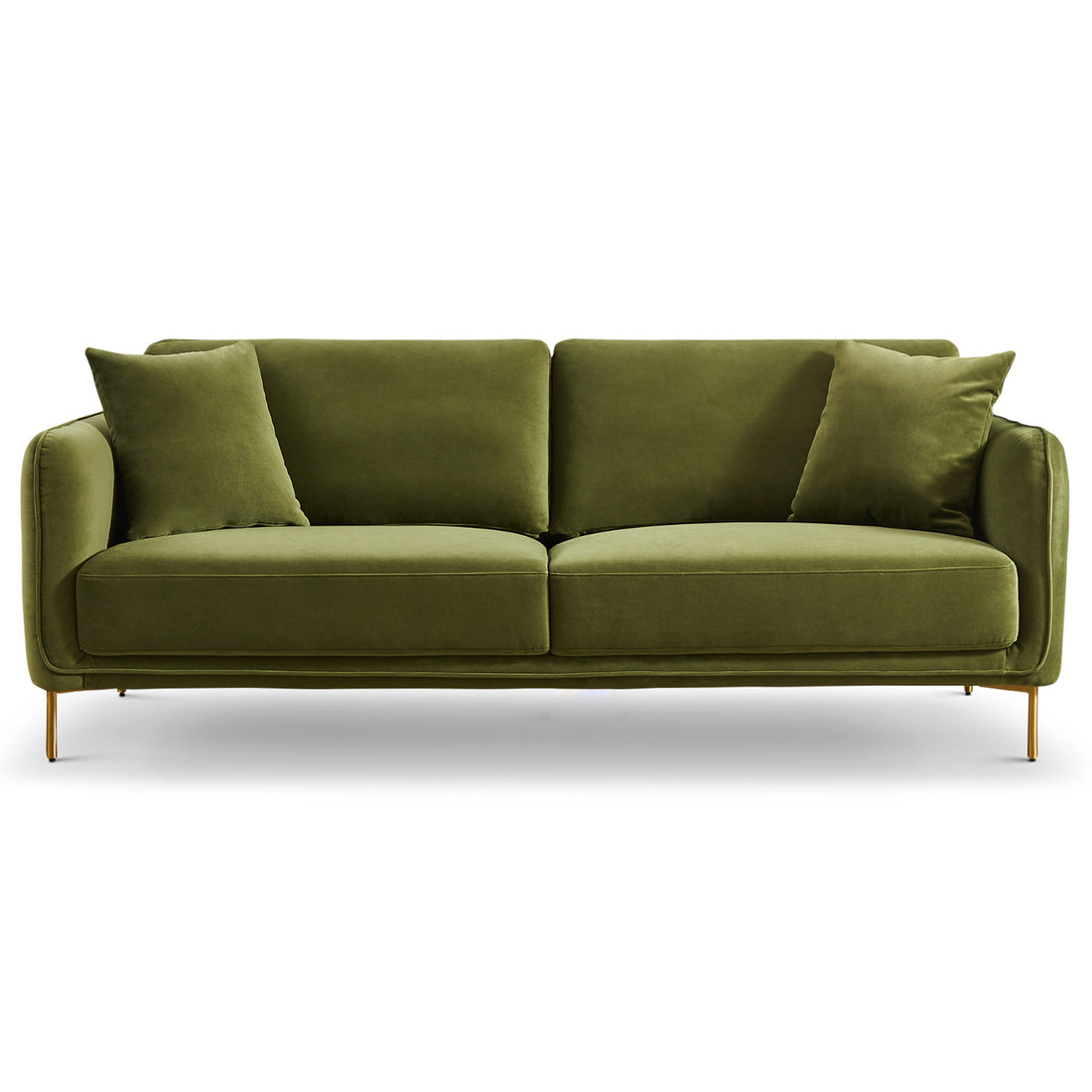Danton Olive Green Velvet Sofa Gold,Light Green,Olive Green Velvet Metal Primary Living Space Metal,Velvet 3 Seat