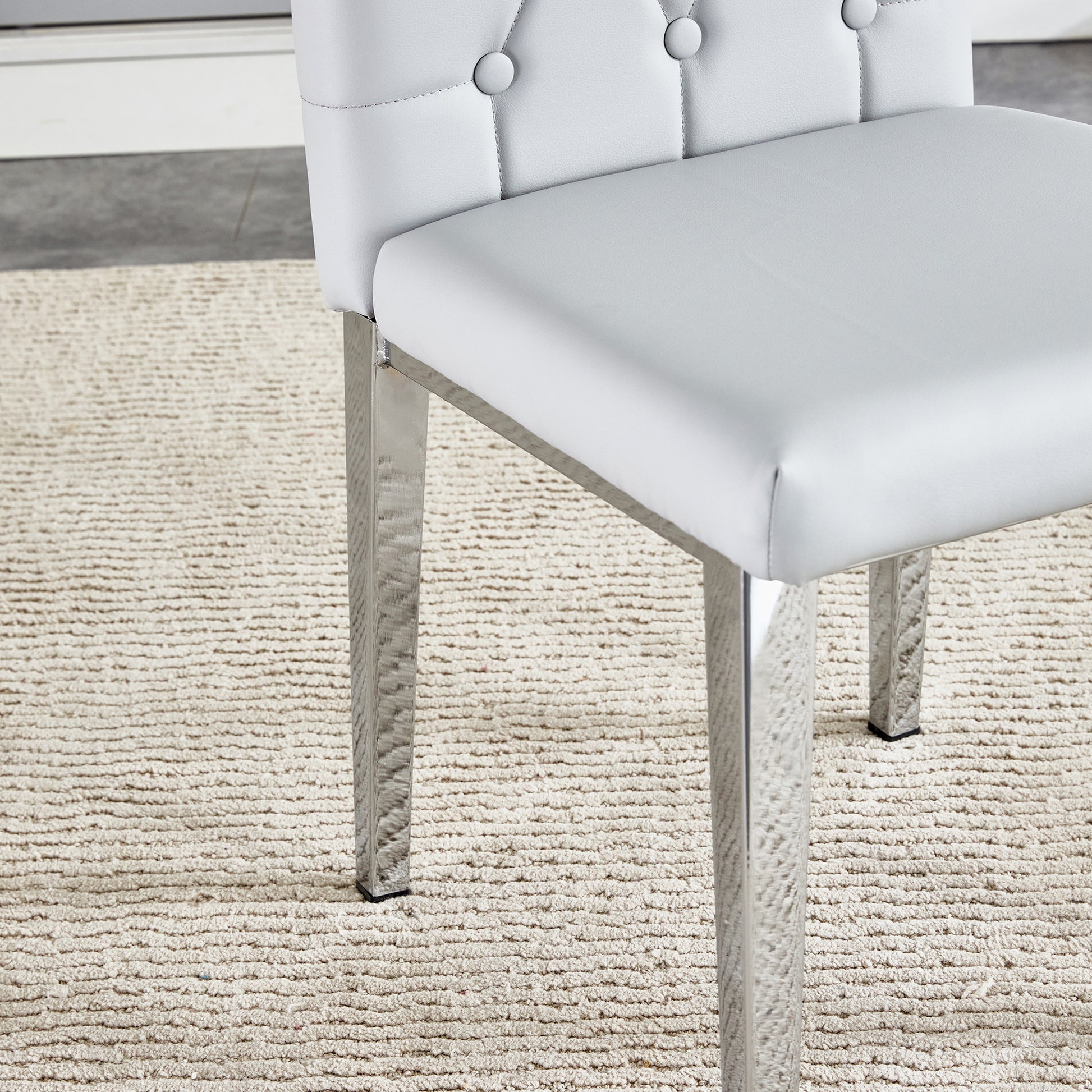 Table And Chair Set, Modern Dining Table, Tempered Glass Tabletop And Silver Colored Leg Table, Soft And Comfortable Dining Chair, Perfect For Dinner, Meetings, Home And Office Decor Gray Seats 6 Glass