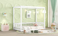 Twin Size Canopy Frame Floor Bed With Fence, Guardrails,White Twin White American Design Pine