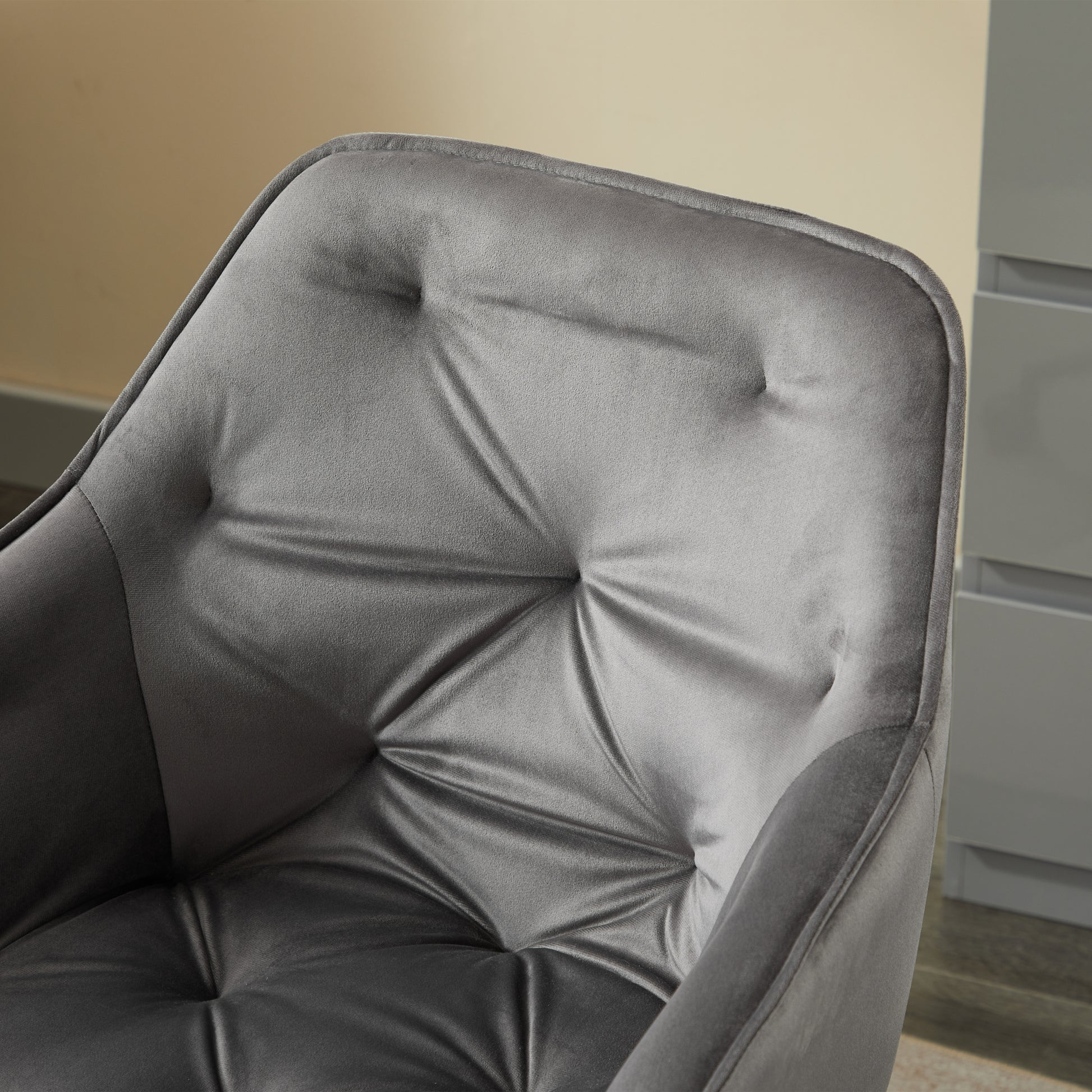 Elegent Velvet Office Chair With Wheels, Makeup Vanity Chair Height Adjustable For Teens Women Girls, Comfy Swivel Modern Leisure Armchair For Home Office, Bedroom, Study And Vanity. Gray Gray Primary Living Space Luxury,Modern Foam Iron