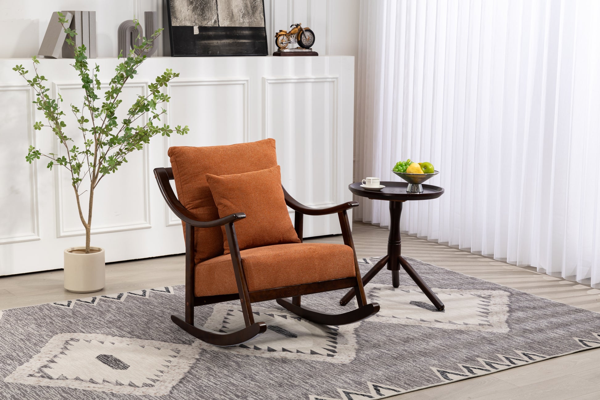 Woven Fabric Mid Century Modern Accent Chairs Comfy Upholstered Glider Arm Chair With Solid Wood For Living Room Bedroom Balcony Light Brown Linen