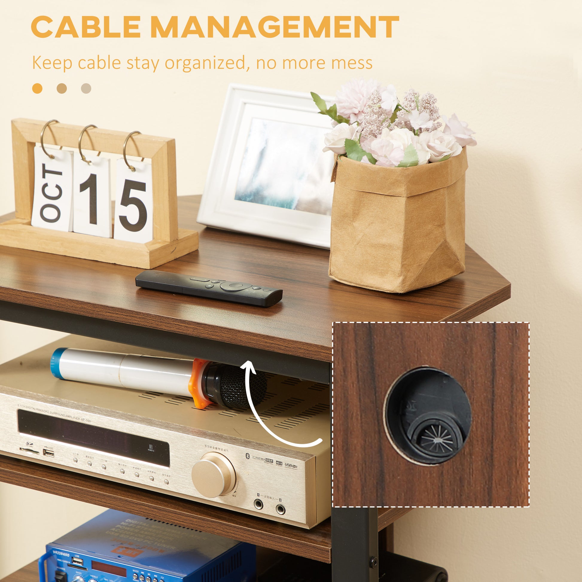 Homcom Tv Stand, Av Media Stand, Corner Audio Tower With Storage Shelves And Steel Frame, Living Room Storage, Brown Brown 50 59 Inches Particle Board