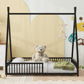 Metal Full Size House Platform Bed With Triangle Structure And Guardrail, Black Box Spring Not Required Full Black Metal Metal