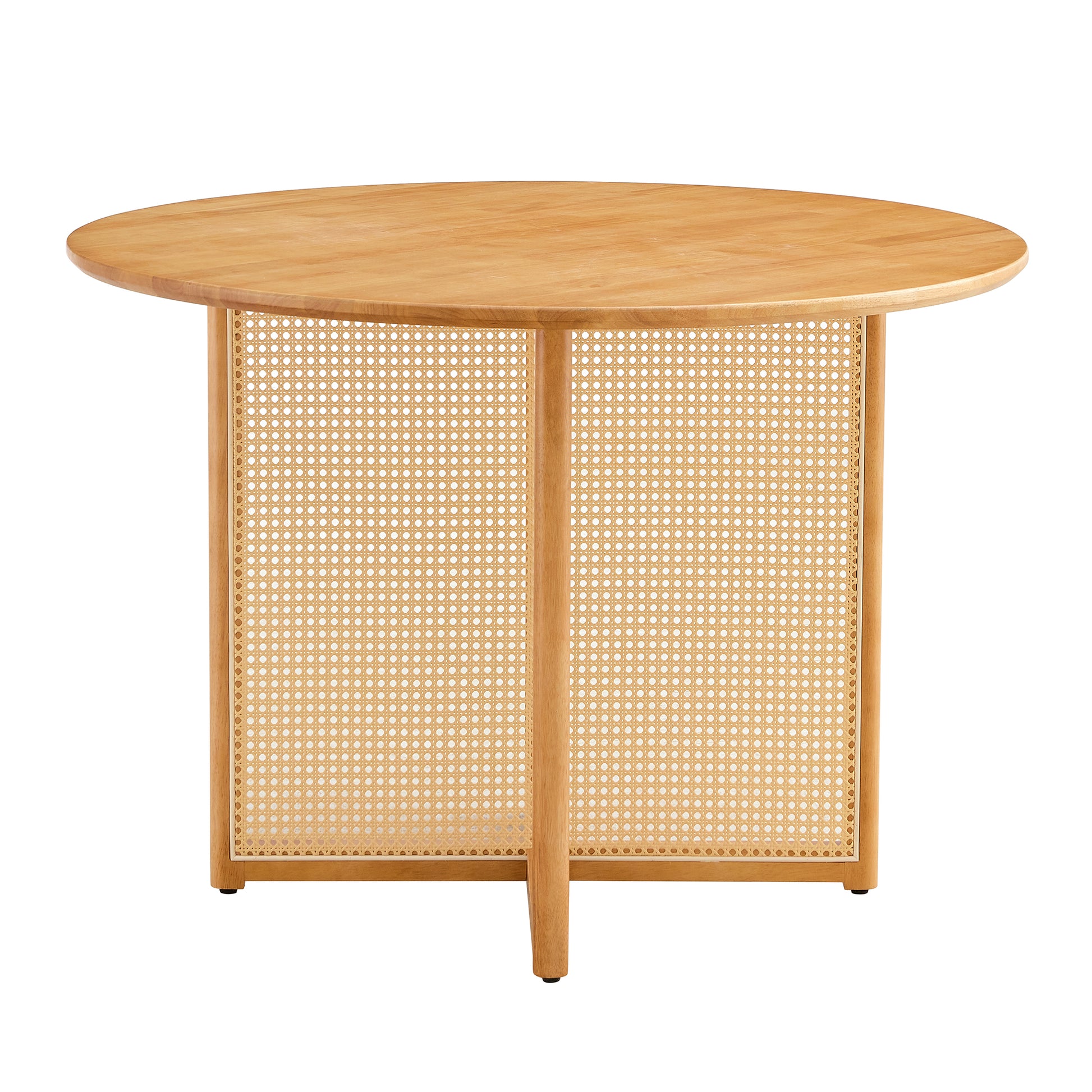 Chinese Countryside Retro Solid Wood Round Table, Simple Modern Imitation Rattan Table, Wooden Table, Desk. Suitable For Dining Room, Living Room, Office Wood Rubber Wood