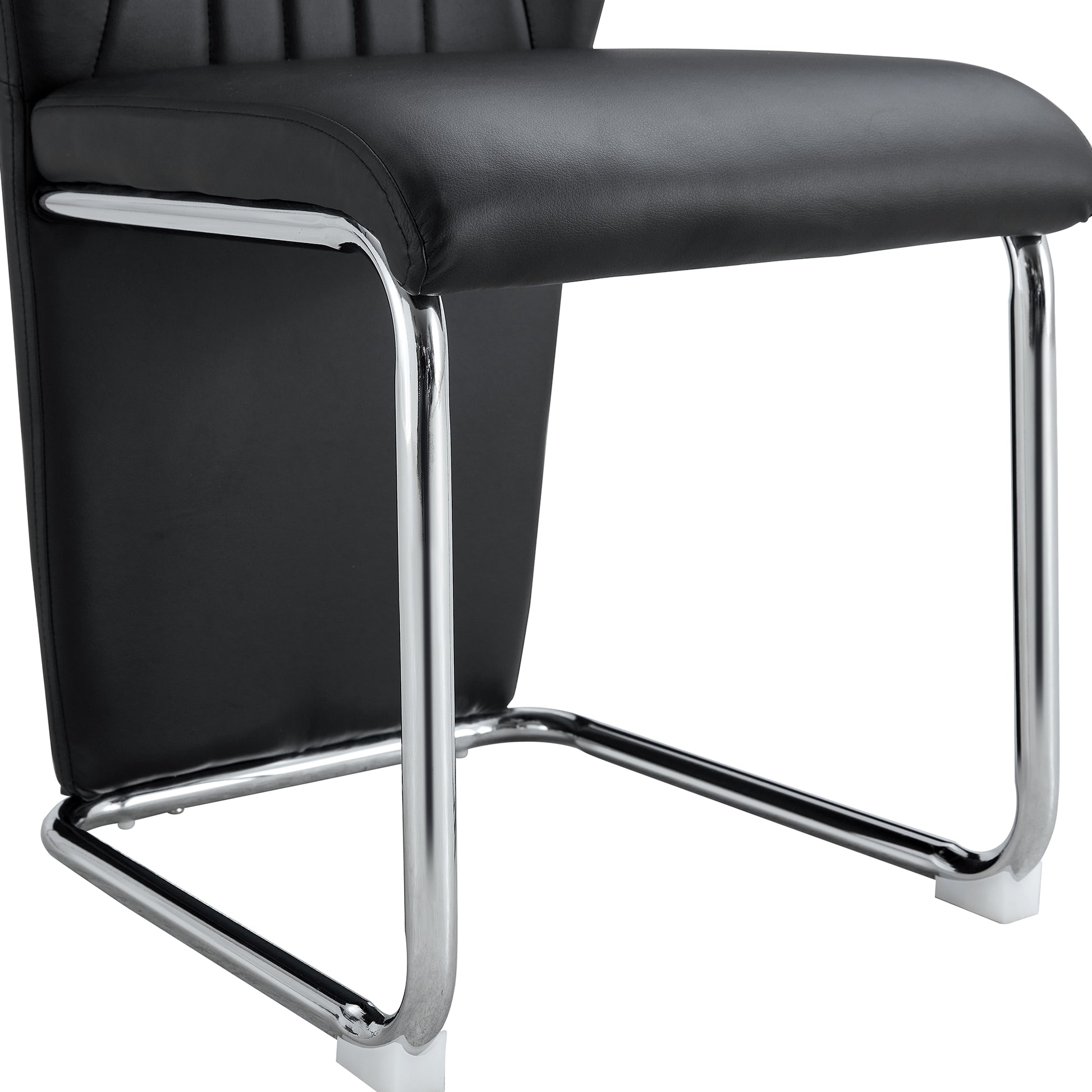 Table And Chair Set, Modern Luxurious White Imitation Marble Pattern Mdf Dining Table,Rectangular Dining Table, Matched With Uniquely Shaped Pu High Backrest Seats,Suitable For Various Occasions. White Black Seats 4 Mdf