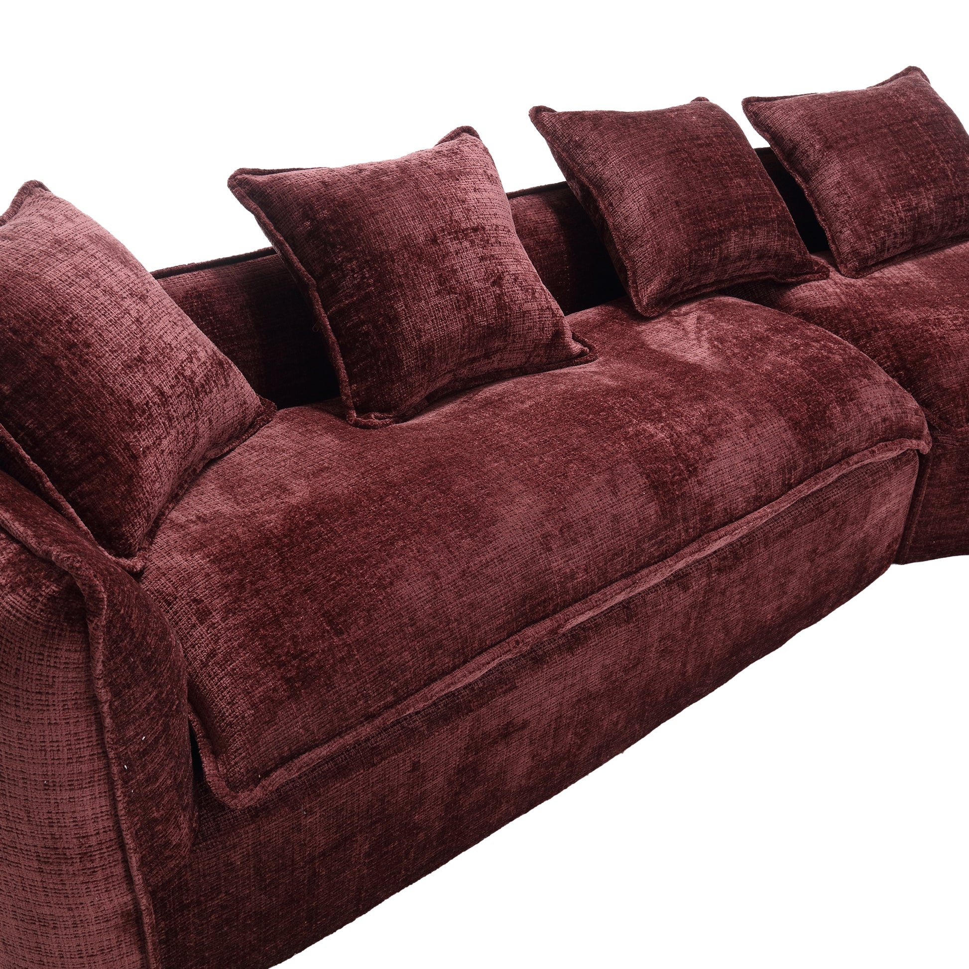 Modular Sectional Sofa, U Shaped Couch With Sofa For Five & Pillows, Modern Minimalist Chenille Fabric Large Comfy Cloud Sofas, Living Room Furniture Sets Wine Red Chenille 5 Seat