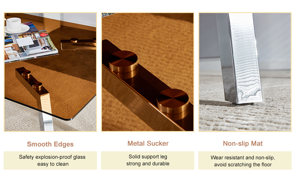 Table And Chair Set.Large Modern Rectangular Table With Brown Glass Top And Silver Metal Legs. Paired With 4 Black Chairs With Checkered Armless High Back Pu Cushion And Silver Metal Legs. Black,Silver Seats 4 Glass Metal