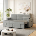 85 Inches Corduroy Sofa Bed, 3 Seater Sleeper Sofa With Storage Chaise, Square Handrail With Two Cup Holder And Usb Charge Port, Pull Out Couch For Living Room Light Grey Corduroy 3 Seat