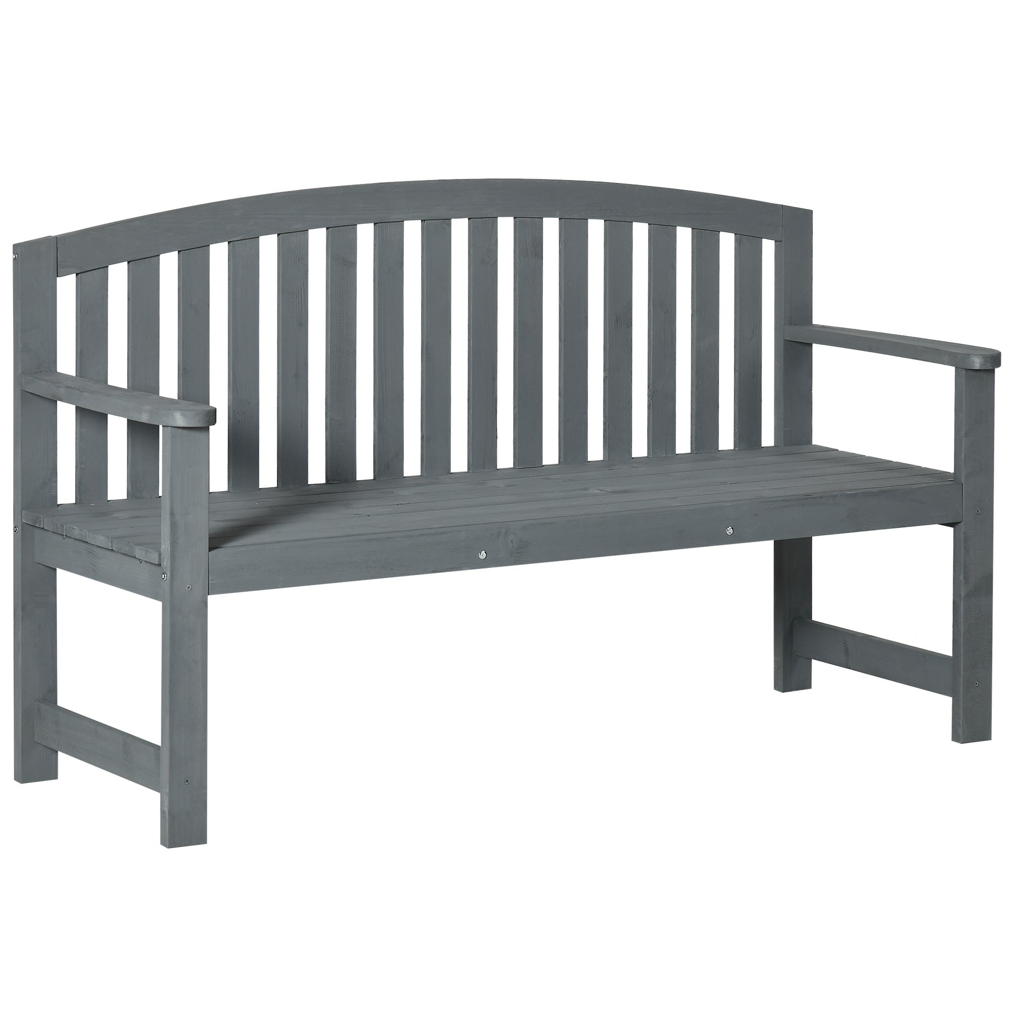 Outsunny 56" Outdoor Wood Bench, 2 Seater Garden Bench With Backrest And Armrest, Patio Bench For Patio, Porch, Poolside, Balcony, Gray Gray Wood