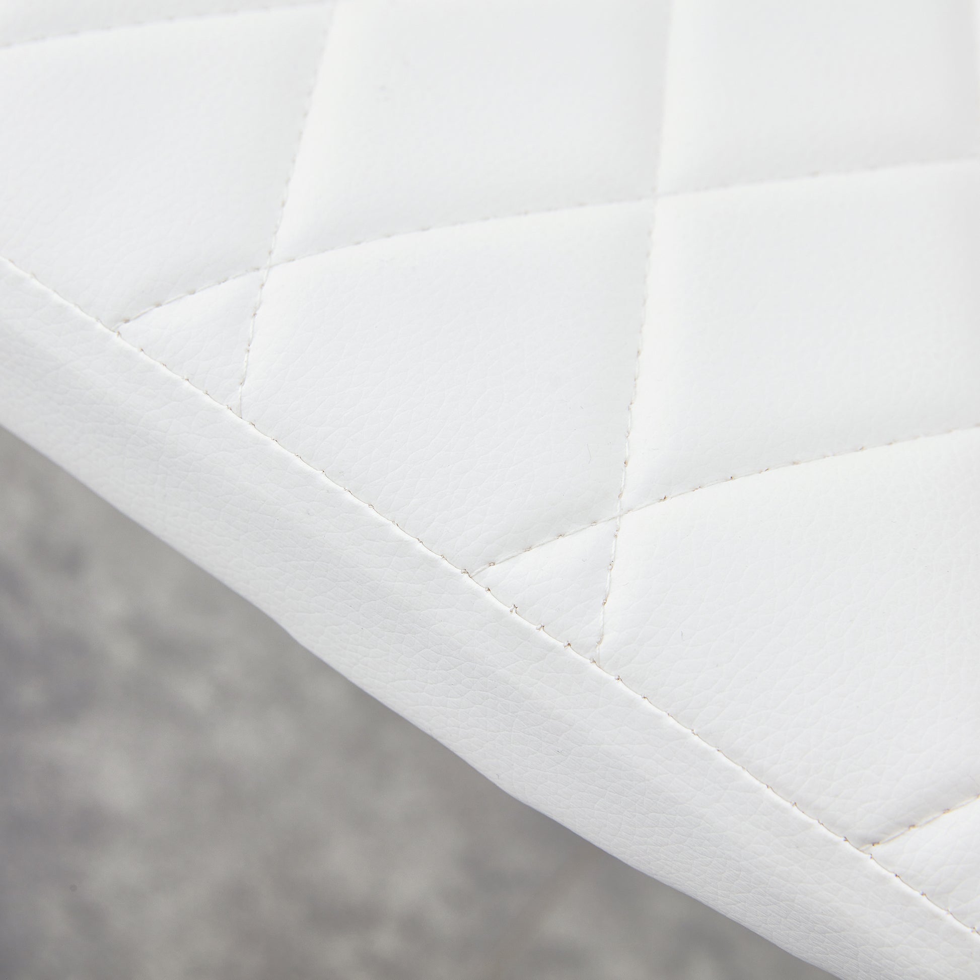 Table And Chair Set.Rectangular Dining Table With Tempered Glass Tabletop And Silver Plating Metal Legs.Paired With 6 Checkered Armless High Back White Chairs With Electroplated Metal Legs. White Seats 6 Glass Metal