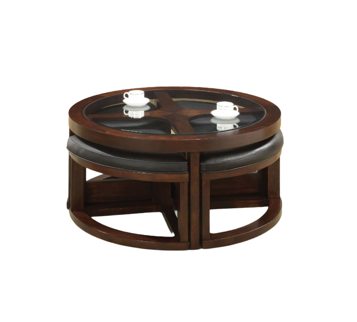 Dark Walnut Coffee Table Glass Insert Top Ottoman Included Table Set Living Room Furniture Walnut Brown Primary Living Space Classic,Contemporary,Luxury,Traditional Coffee & End Tables Solid Wood