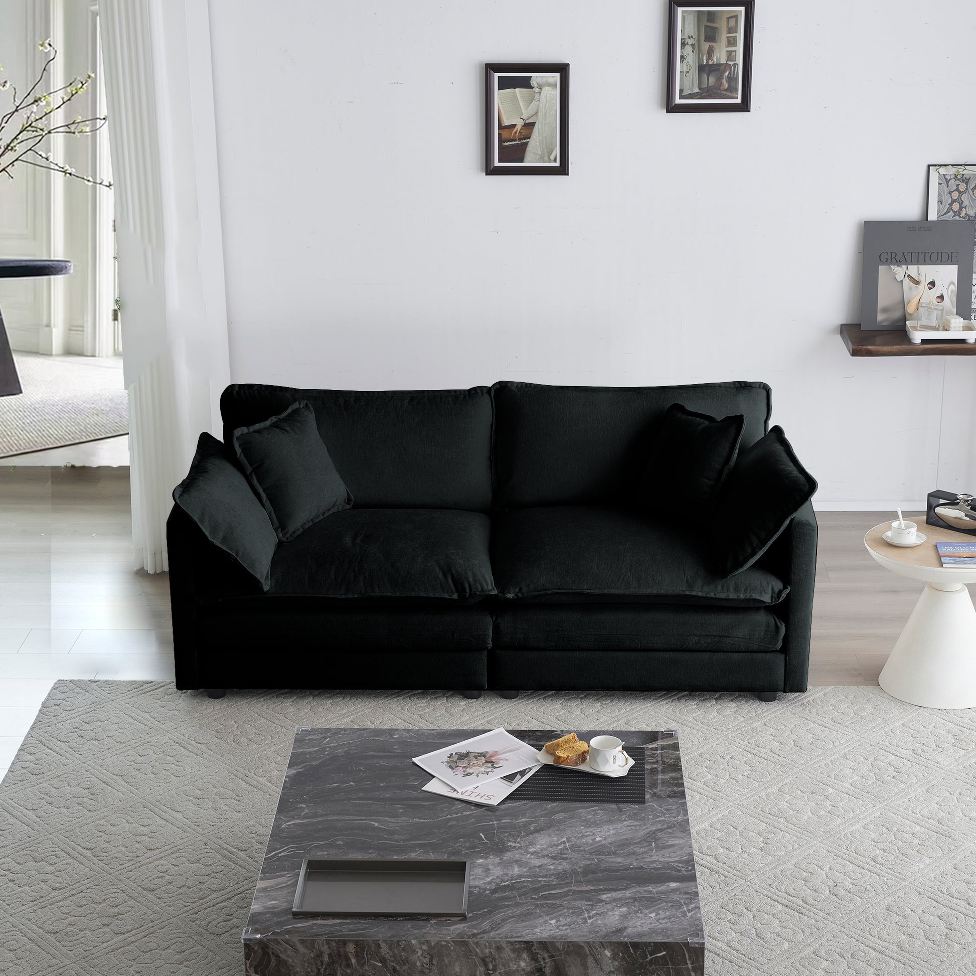3 Piece Sofa Set Oversized Sofa Comfy Sofa Couch, 2 Pieces Of 2 Seater And 1 Piece Of 3 Seater Sofa For Living Room, Deep Seat Sofa Black Chenille Black Chenille 7 Seat