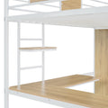 Twin Size Loft Bed With L Shape Desk And Wardrobe, White Twin White Metal & Wood