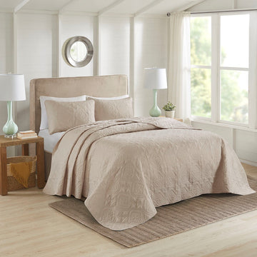 3 Piece Reversible Bedspread Set Khaki Full Queen Queen Khaki Microfiber