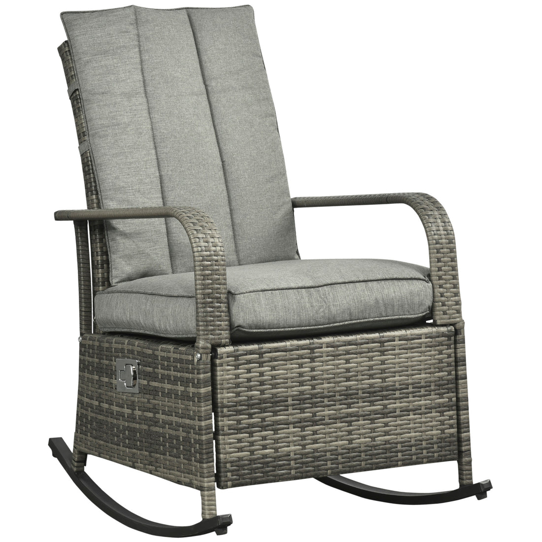 Outsunny Outdoor Rattan Rocking Chair Patio Recliner With Soft Cushions, Adjustable Footrest, Max. 135 Degree Backrest, Pe Wicker, Gray Gray Wicker