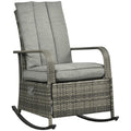 Outsunny Outdoor Rattan Rocking Chair Patio Recliner With Soft Cushions, Adjustable Footrest, Max. 135 Degree Backrest, Pe Wicker, Gray Gray Wicker