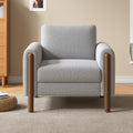 Oversized Accent Chair, Upholstered Living Room Chairs Single Sofa Chair With Walnut Legs, Curved Handrail, Grey Grey Teddy
