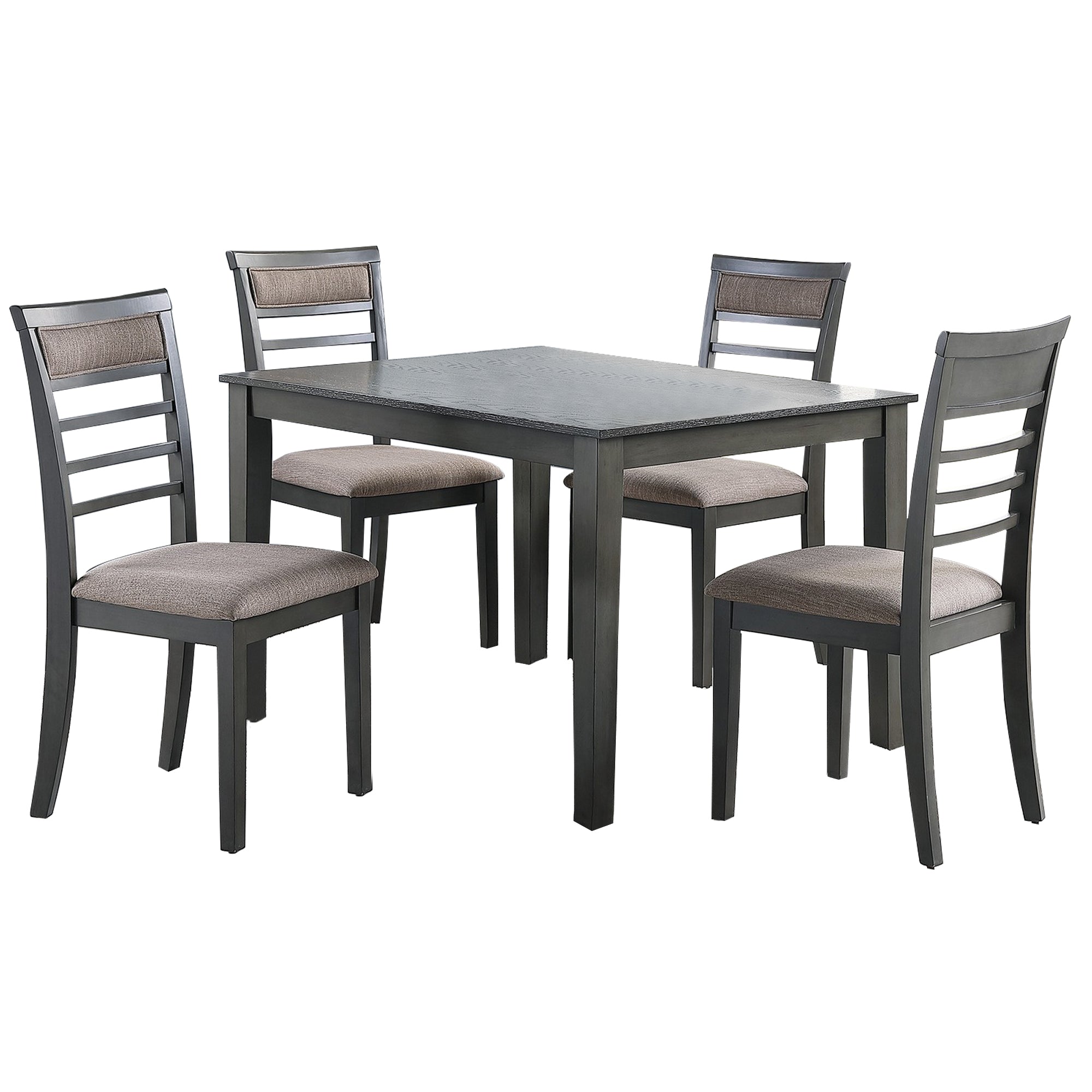 5 Piece Wooden Dining Table And Horizontal Slatted Back Chairs,Antique Gray Gray Wood
