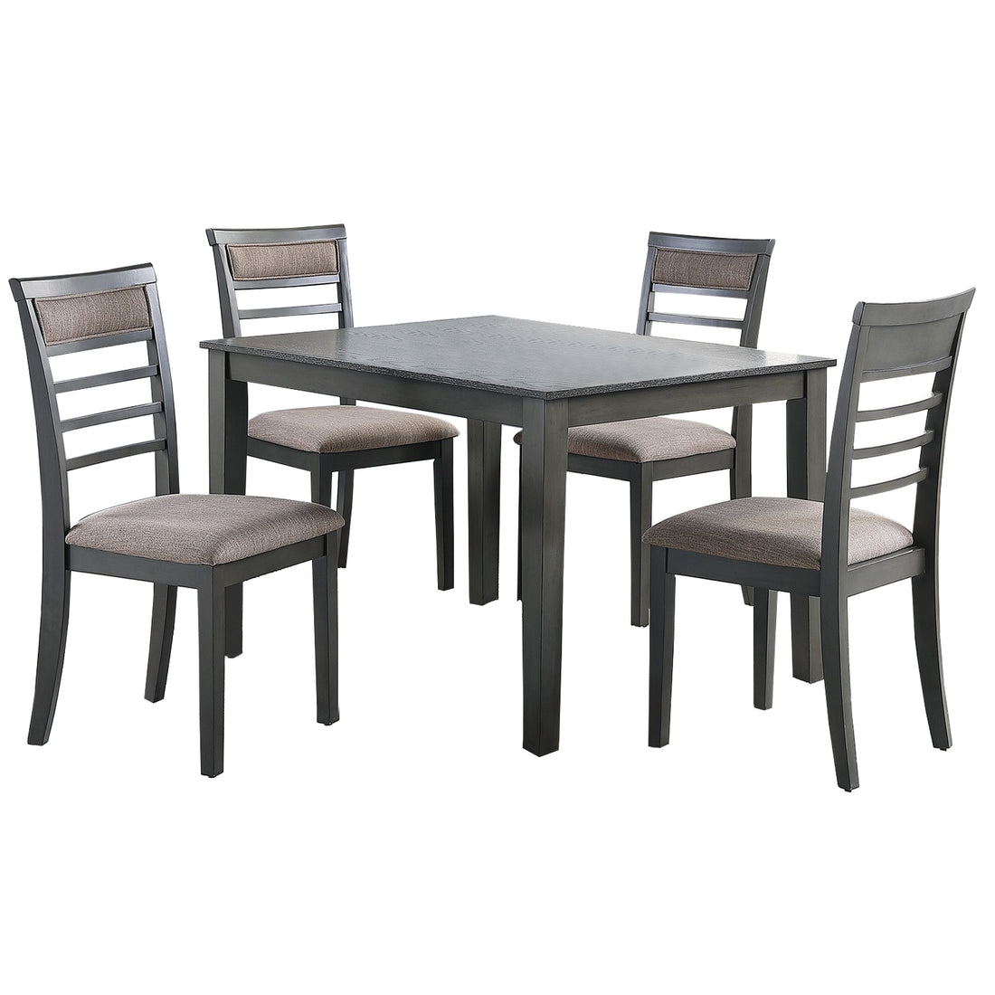 5 Piece Wooden Dining Table And Horizontal Slatted Back Chairs,Antique Gray Gray Wood