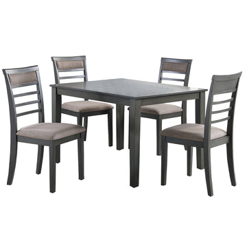 5 Piece Wooden Dining Table And Horizontal Slatted Back Chairs,Antique Gray Gray Wood