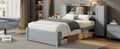 Twin Size Platform Bed With Storage Headboard And Lockers, Gray Twin Box Spring Not Required Gray Wood Bedroom Solid Wood Mdf