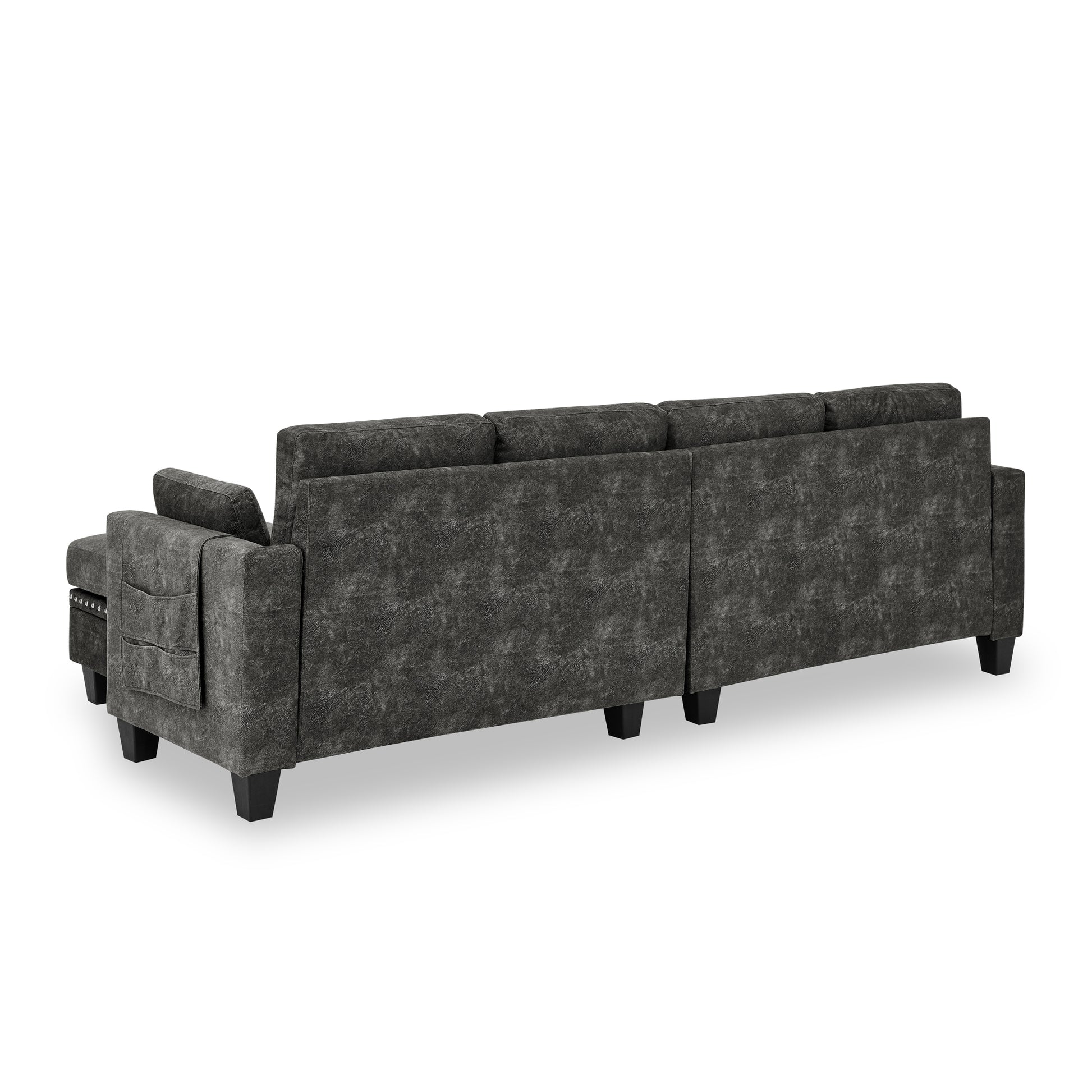 Sectional 3 Seaters Sofa ,Double Sided Multi Functional Footstool, Storage Matnon Slip Leg, Two Pillows, Velvet, Dark Grey Dark Grey Velvet 3 Seat
